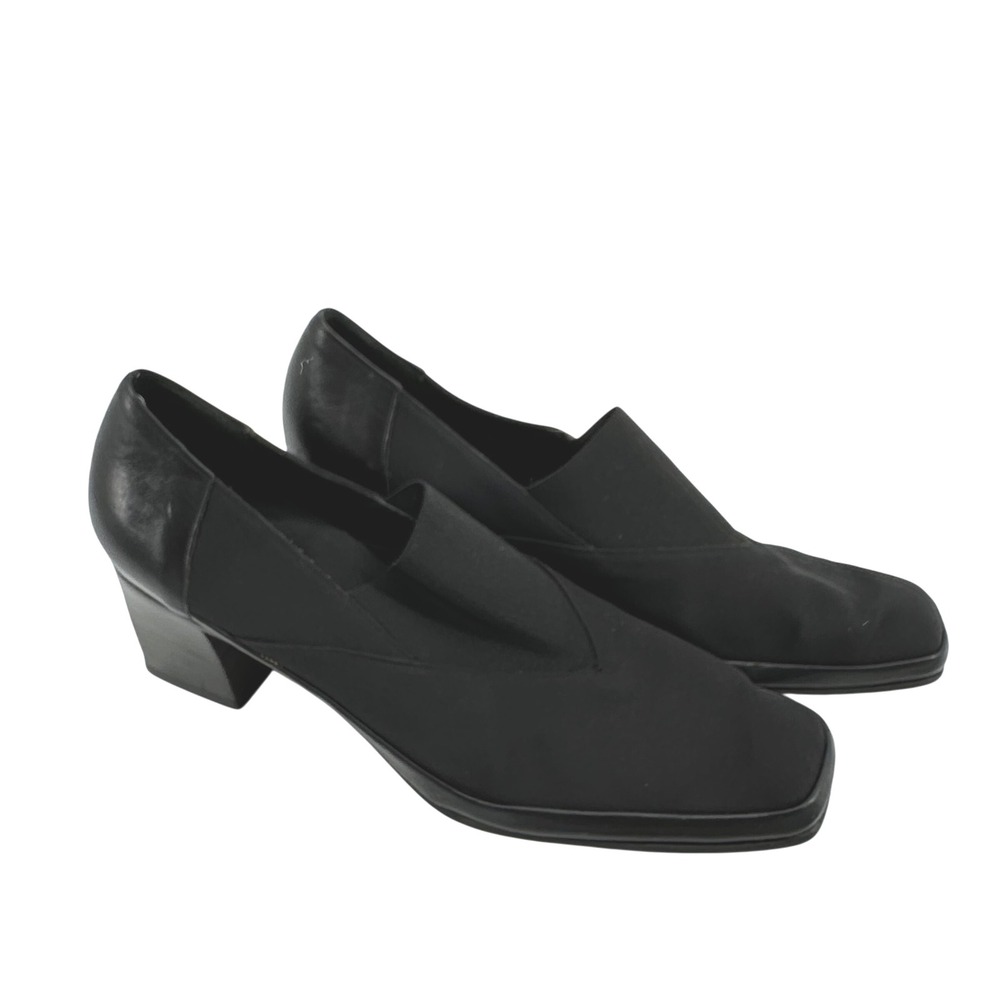 Ranoni Italian Black Leather Block‎ Heel Square Toe Pumps Shoes 11 AAAA Women